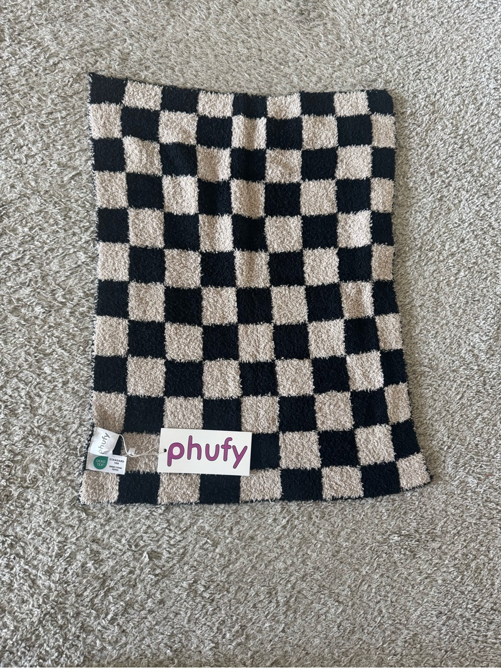 Phufy Black and Cream Checkerboard Knit Baby Blanket